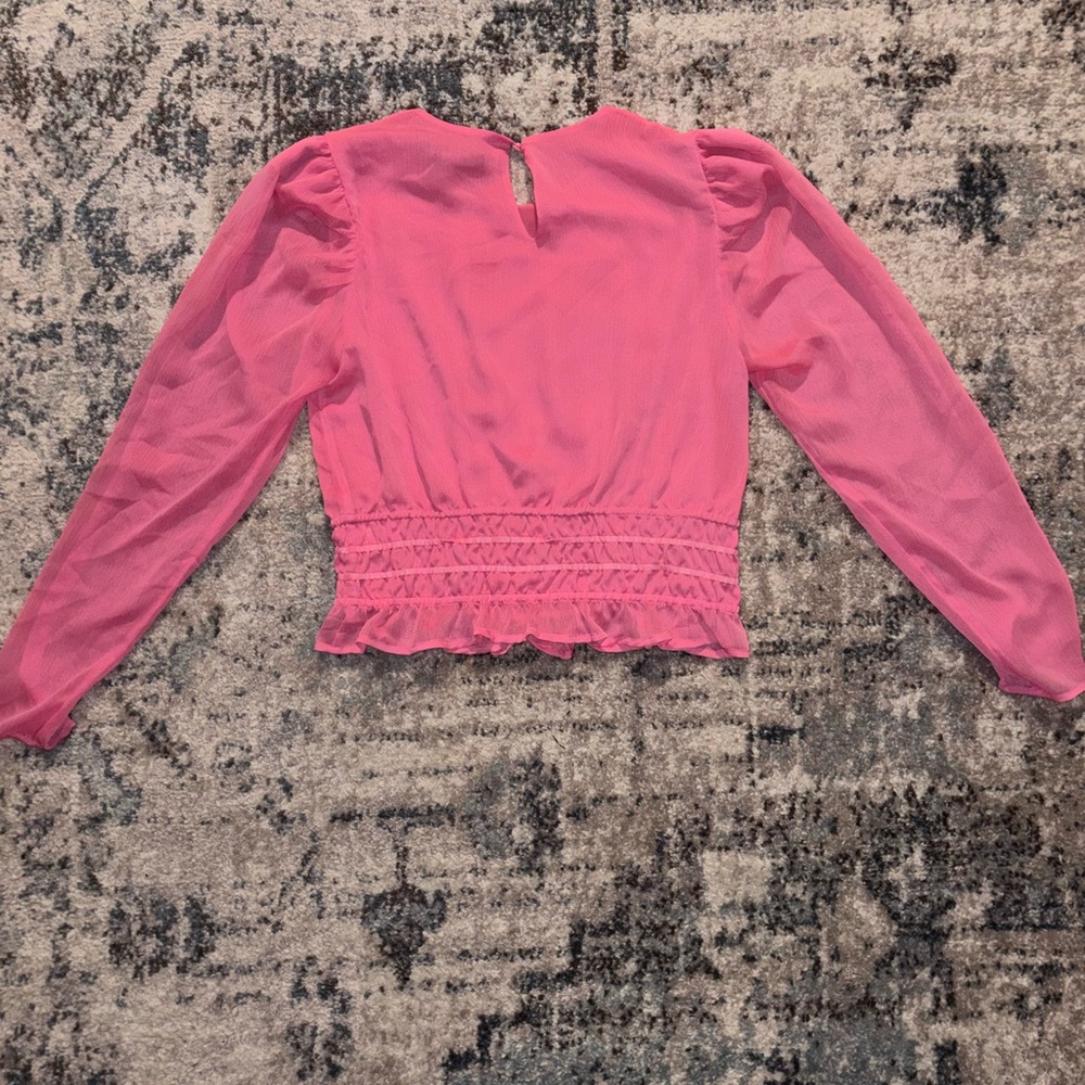 Express Vibrant Pink Sheer Cropped Blouse - Picture 3 of 3